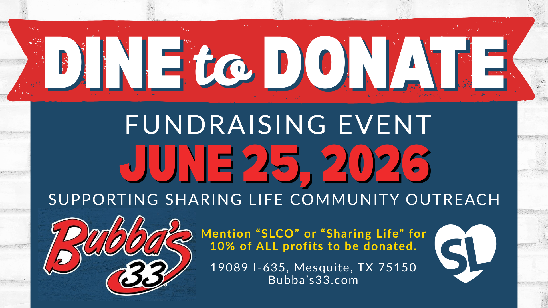 Dine to Donate Bubbas 33 June